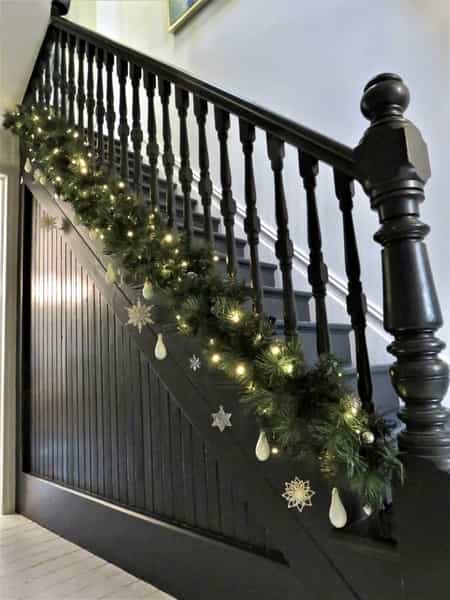 christmas decorated bannister
