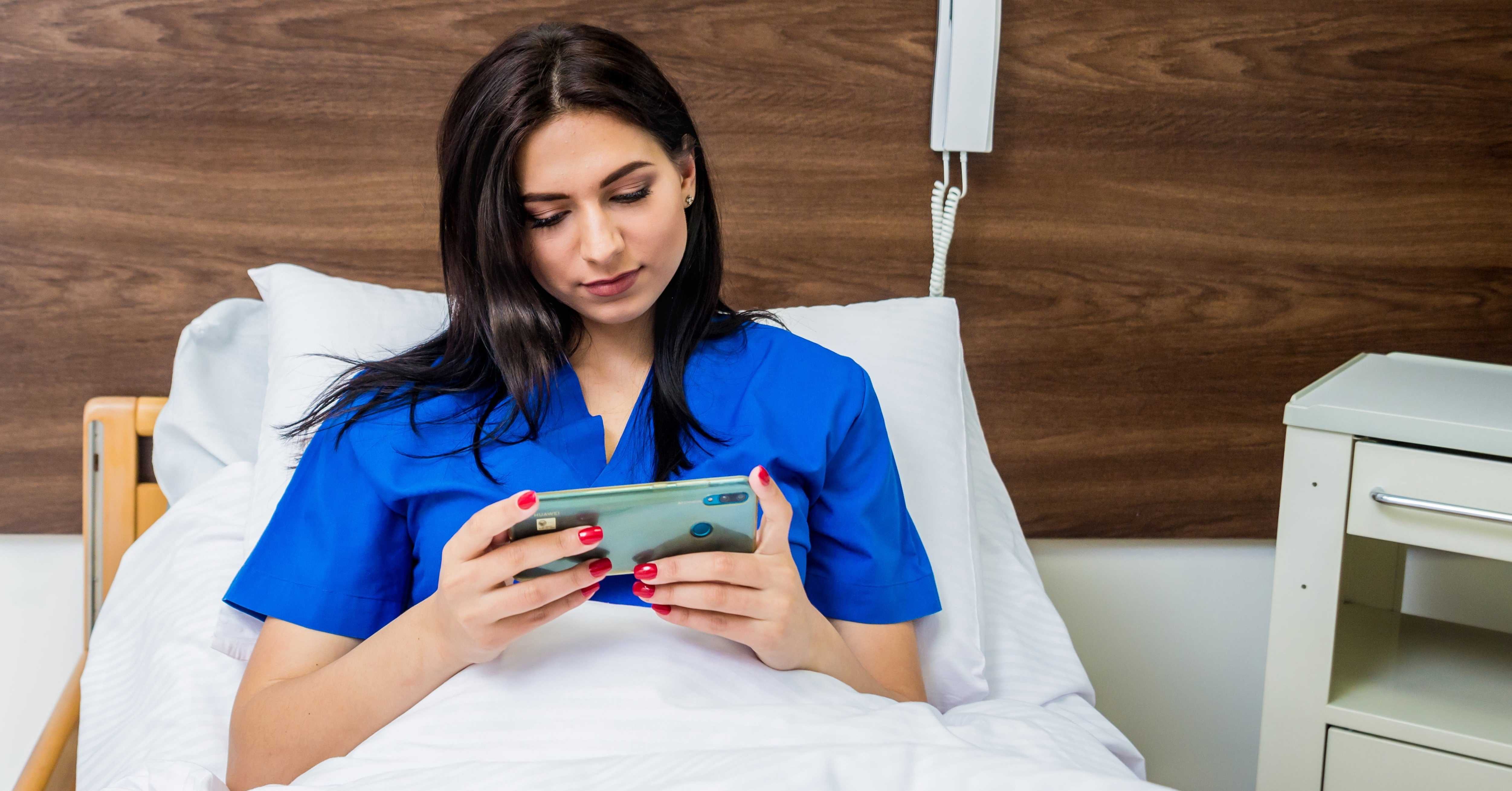 woman on hospital wifi in hospital