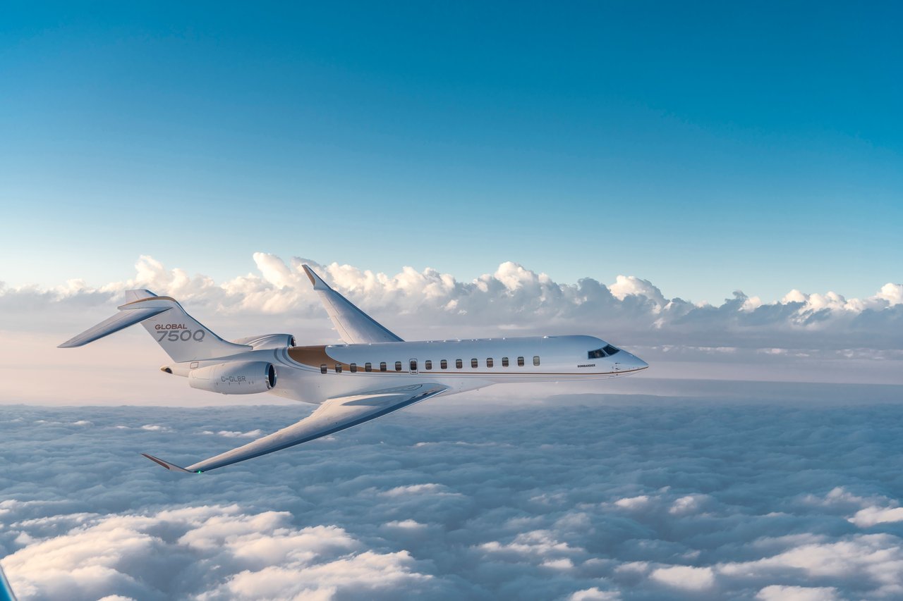 Bombardier Global 7500 flying in the clouds