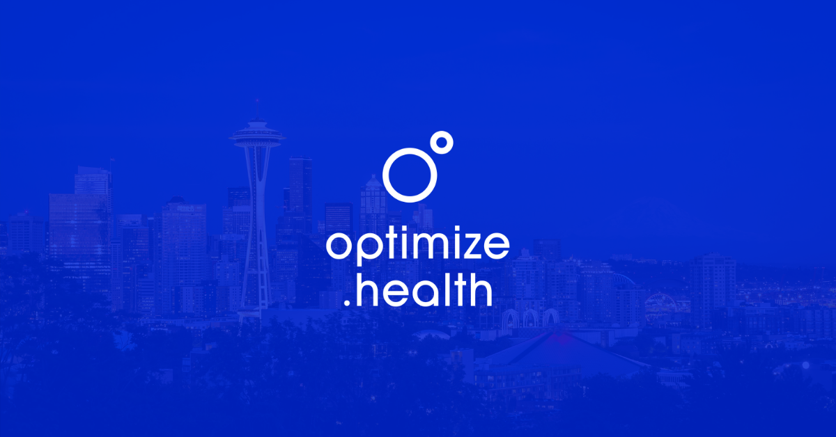 Seattle Skyline w/ Blue Optimize Health Logo Overlay