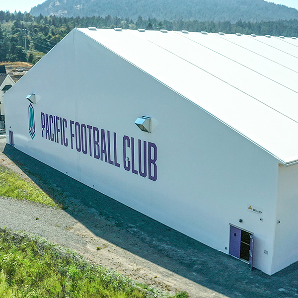 logo printed on fabric building