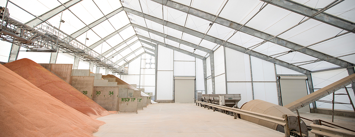 indoor shot of fertilizer piles