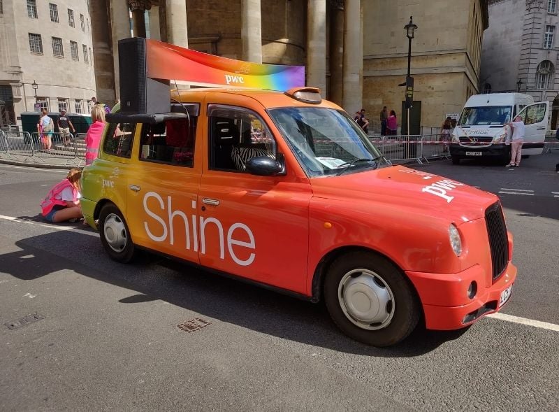 Shine branded London taxi cab