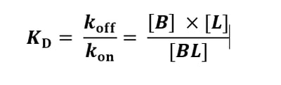 Formula 2:  Calculation of KD from koff by kon or from the concentrations of free and complexed binding partners