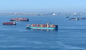 Cargo ships backed up at California port.