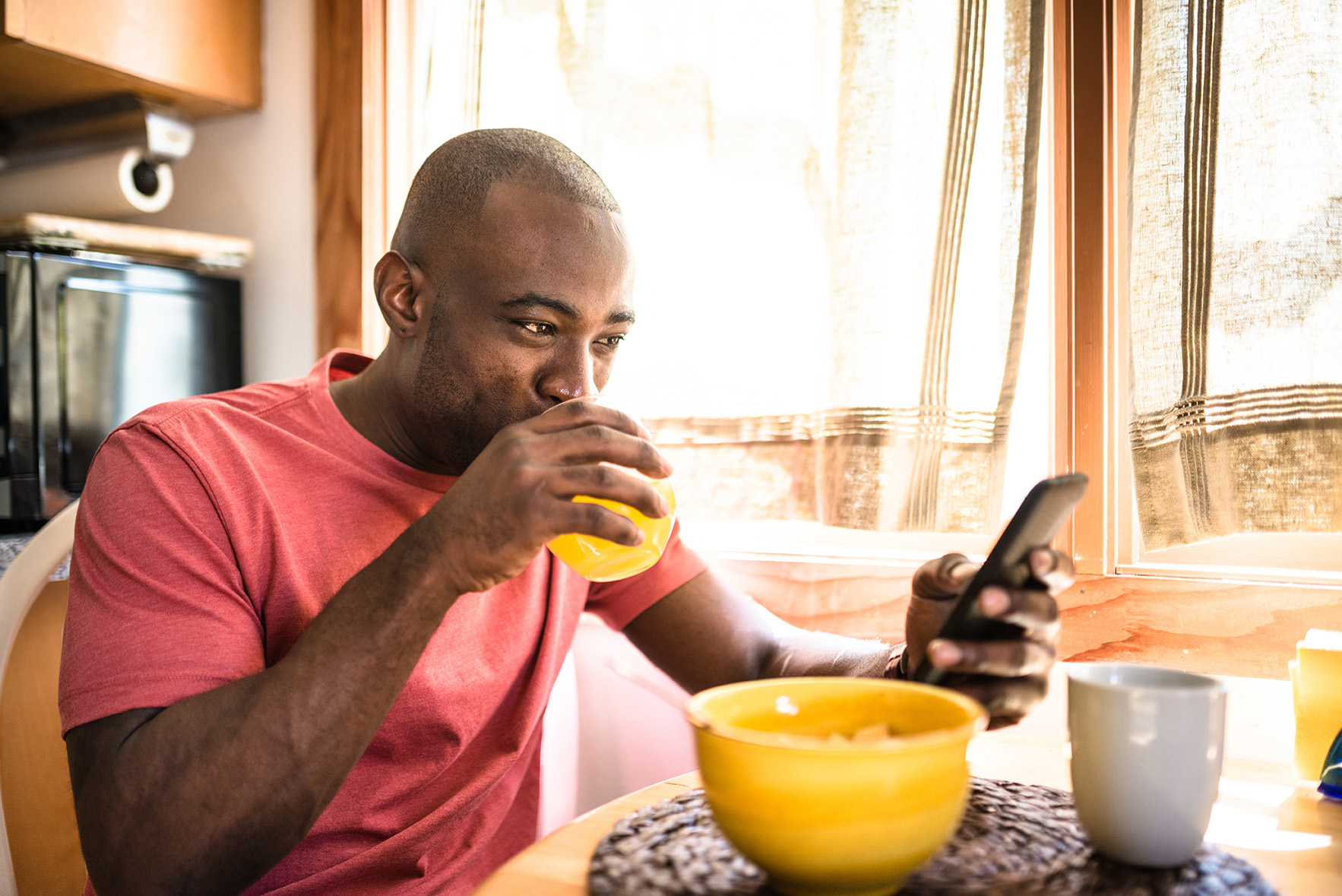 man eating breakfast