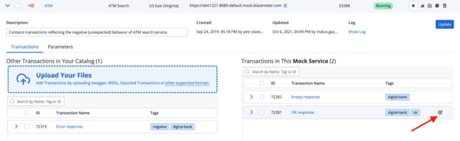 Inline Editing of Transactions in Mock Services