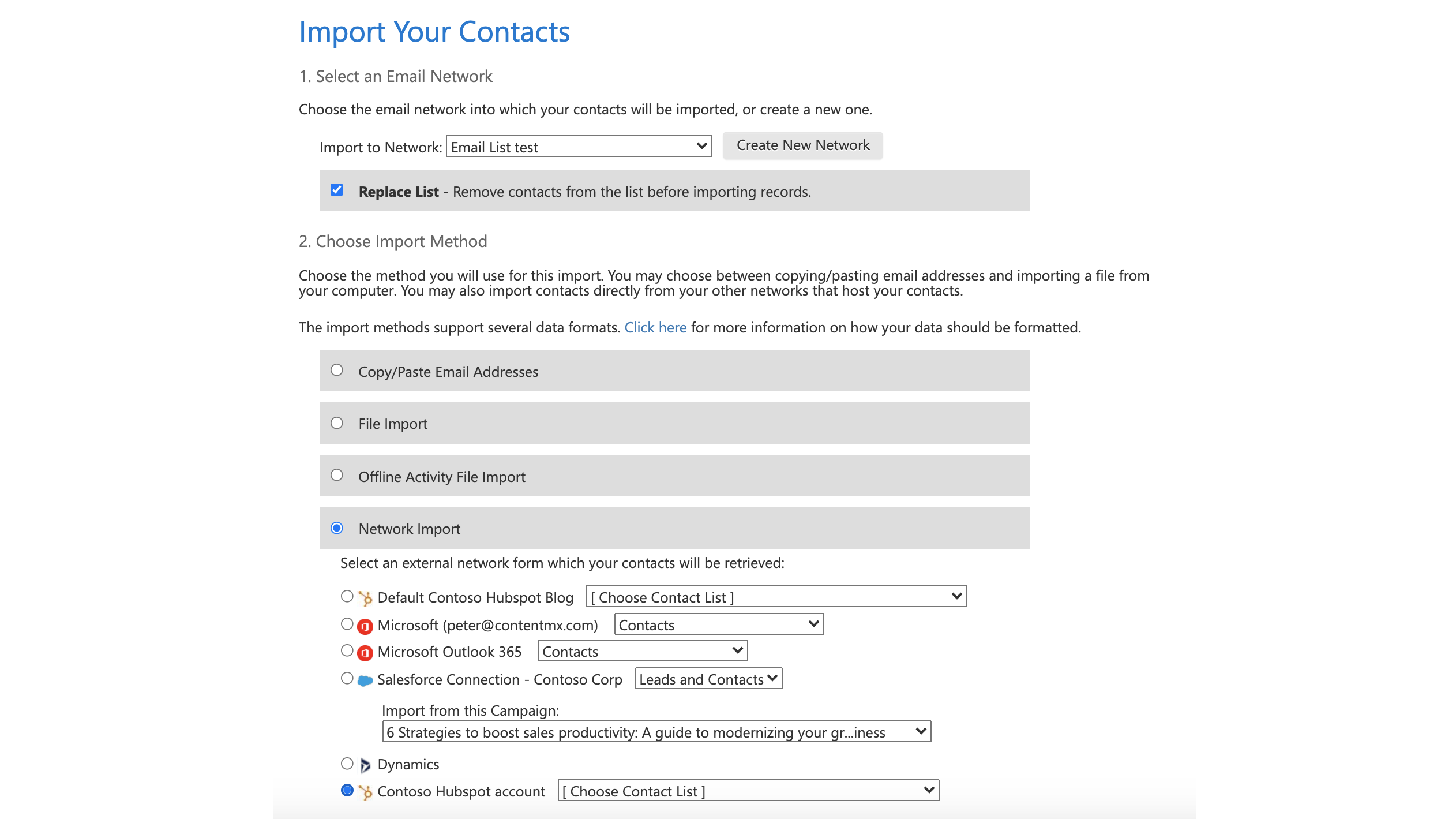 Contacts from HubSpot can be imported for sending email campaigns