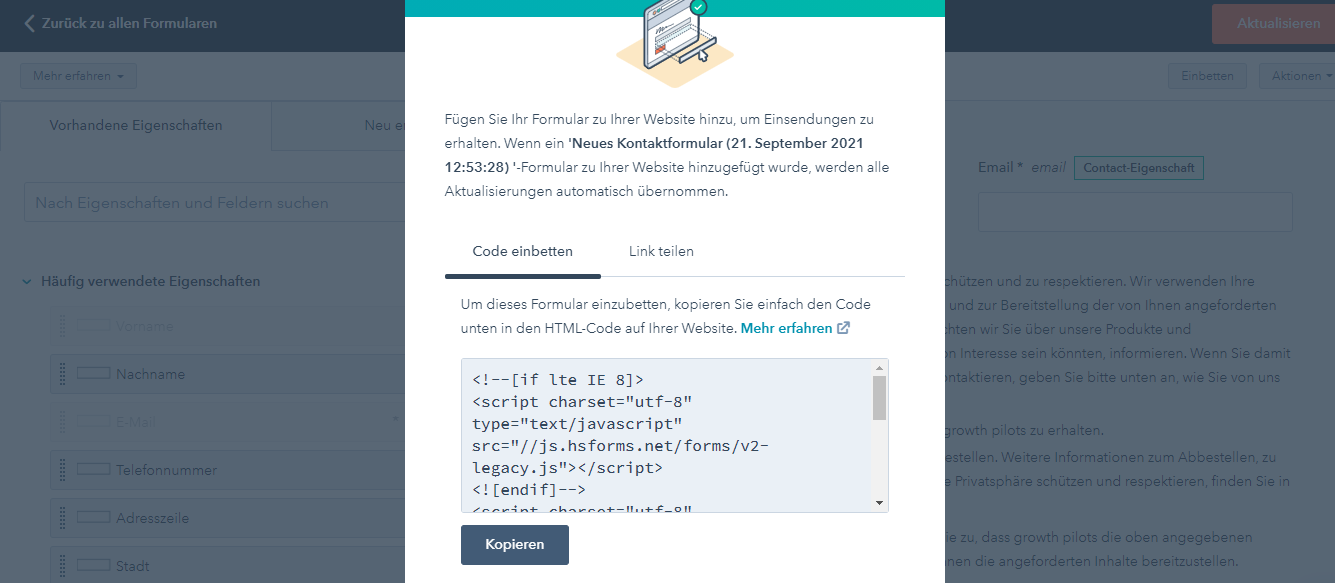 Neues Kontaktformular anlegen