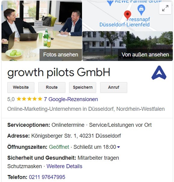 Screenshot mit den NAP Angaben von der growth pilots GmbH