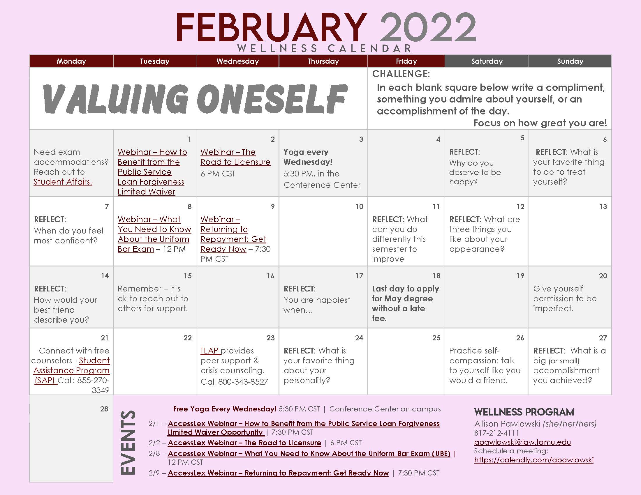 Tamu 2022 Calendar Wellness Calendars