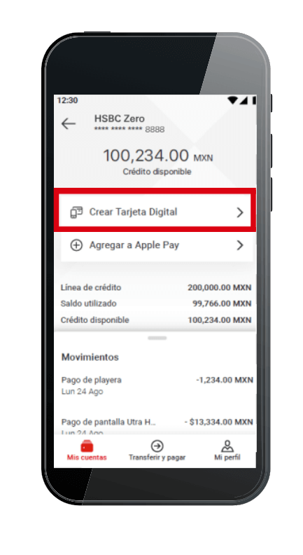 Tarjeta digital HSBC Zero