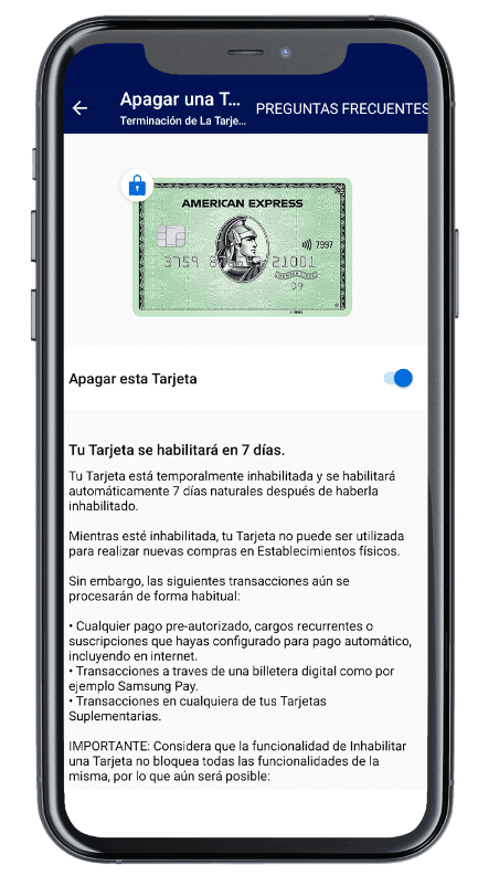 prender y apagar tarjeta american express