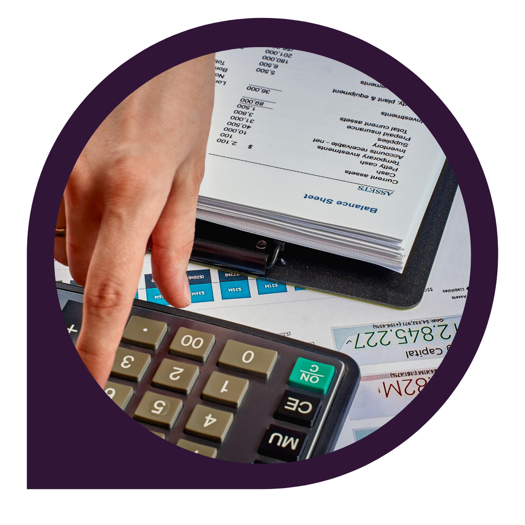 clipboard and person typing on calculator
