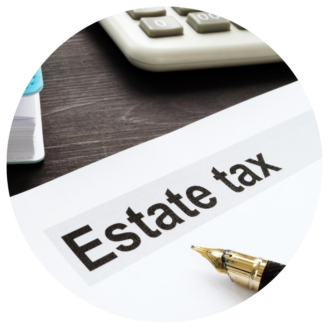 estate tax paper with pen and calculator on table