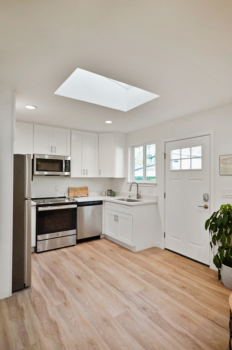 The wide skylight adds to spacious feel of the ADU.