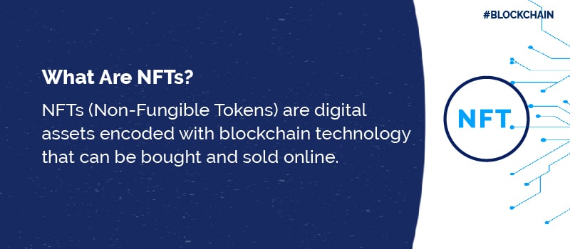 NFTs are digital assets encoded with blockchain technology that can be bought and sold online