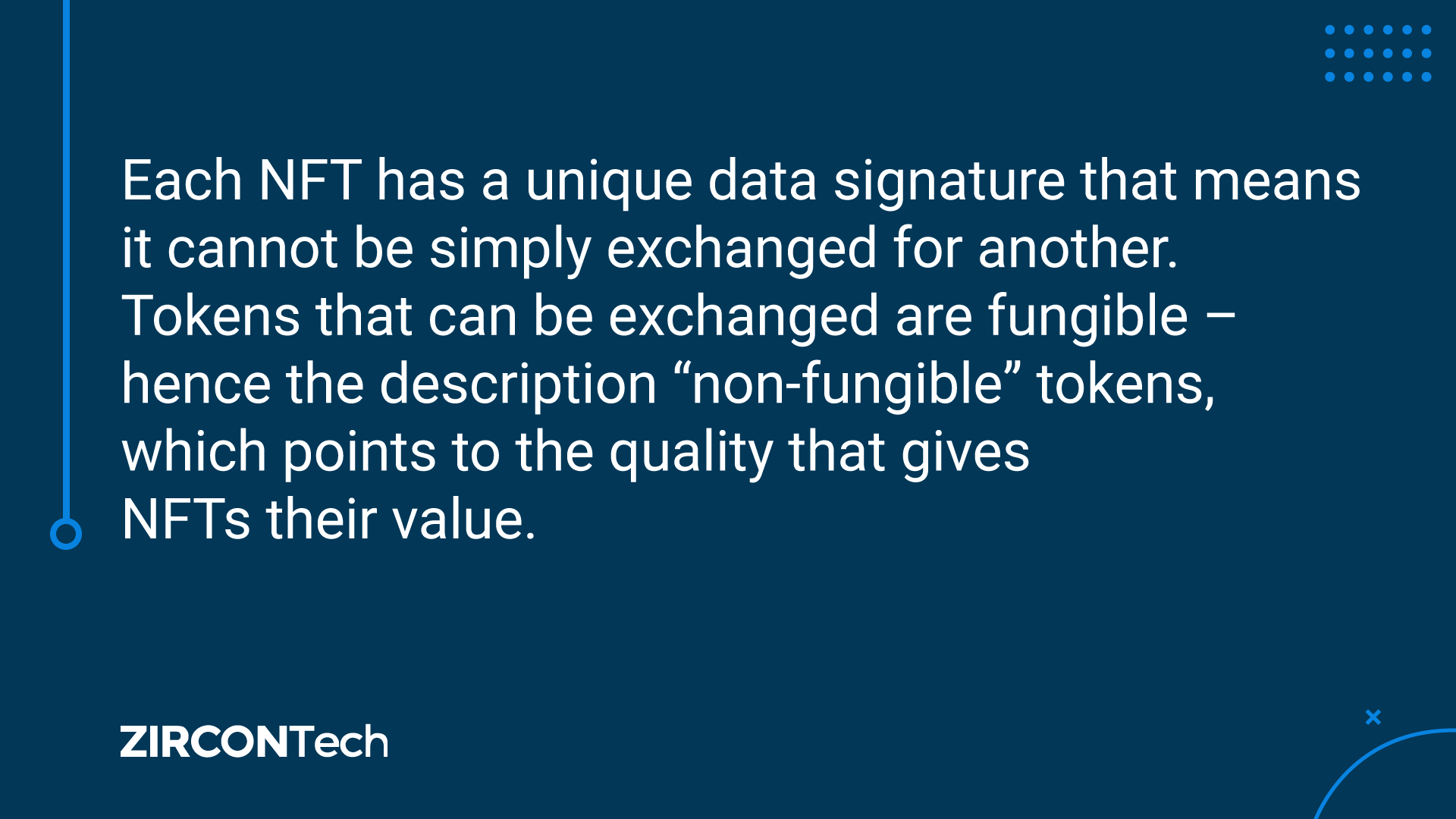Each NFT -non fungible tokens- has a unique data signature that mean it canno be simply exchange for another