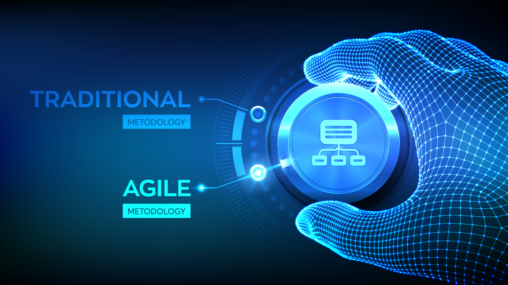 iconography of a hand on a knob switching from traditional to agile methodologies-1