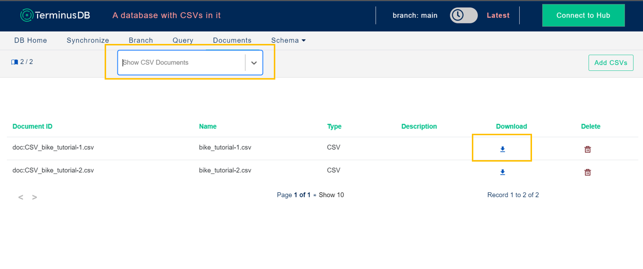export csv from document page 